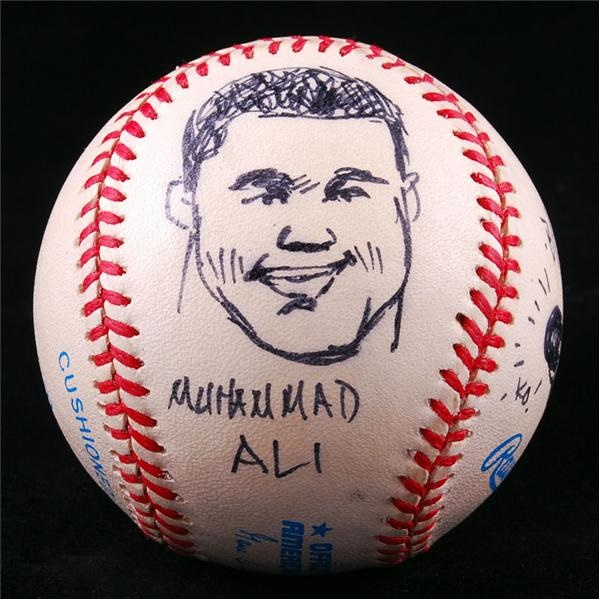 Muhammad Ali & Boxing - Baseball with Muhammad Ali Original Artwork by Bill Gallo