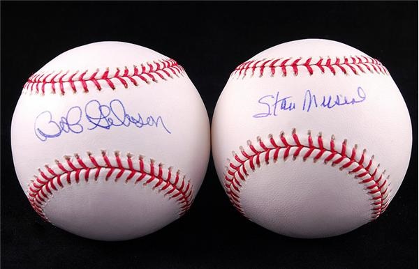 Baseball Autographs - Bob Gibson and Stan Musial Single Signed Baseballs (2)