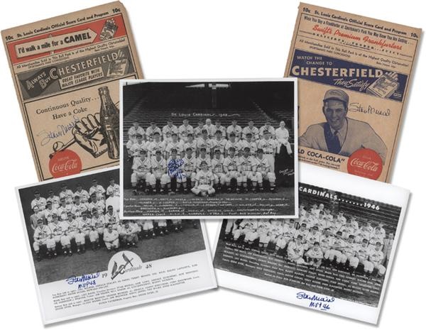 Baseball Autographs - Stan Musial Signed Photographs and Programs (5)