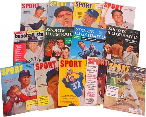 Baseball Autographs - Collection of Thirteen Sport Magazines with (5) Signed