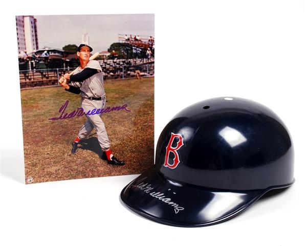Ted Williams Signed Batting Helmet and Photograph