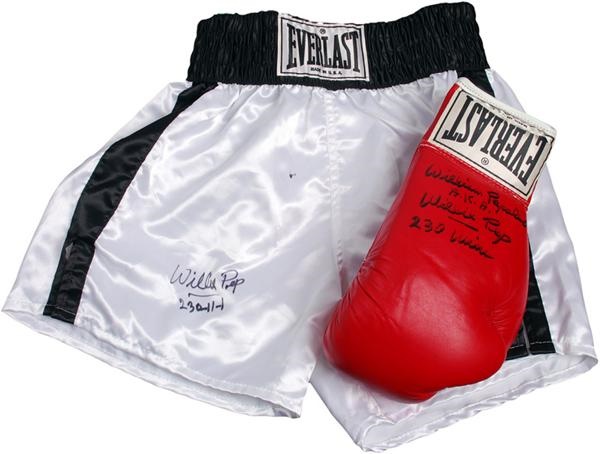 Muhammad Ali & Boxing - Willie Pep Signed Boxing Trunks and Glove (2)