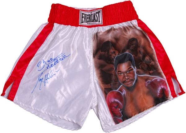 Muhammad Ali & Boxing - Larry Holmes and Ken Norton Signed Hand Painted Boxing Trunks