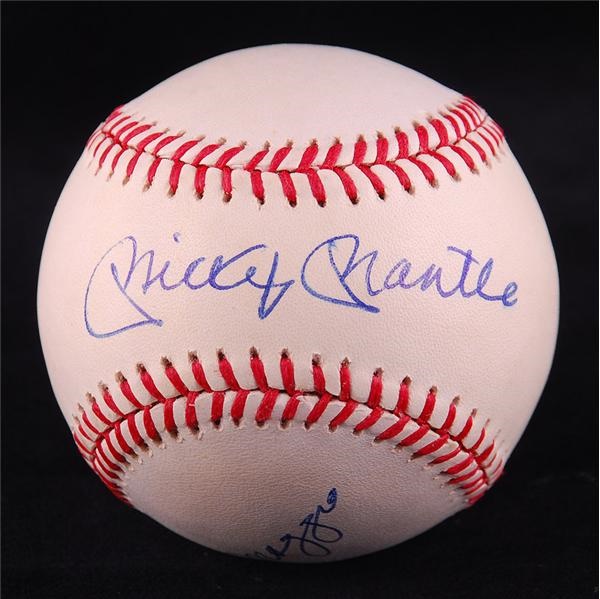 Baseball Autographs - Mickey Mantle and Joe Dimaggio Signed Baseball