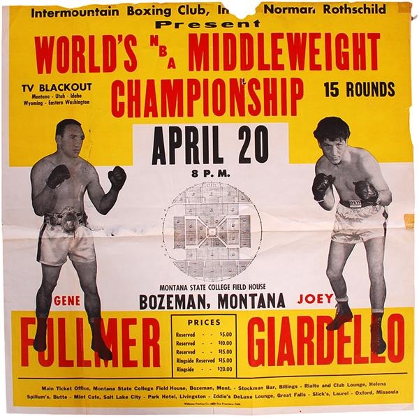 Muhammad Ali & Boxing - 1960 Joey Giardello v Gene Fullmer NBA Boxing Championship Fight Poster