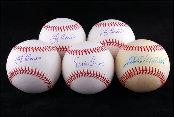 Baseball Autographs - Yogi Berra, Ernie Banks and Eddie Mathews HOFer Single Signed Baseballs (5)