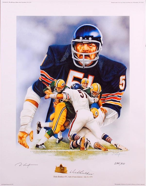 - Dick Butkus Signed Hall of Fame Print