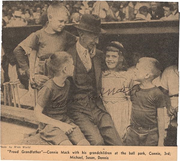 Baseball Autographs - Connie Mack Signed Newspaper Photo