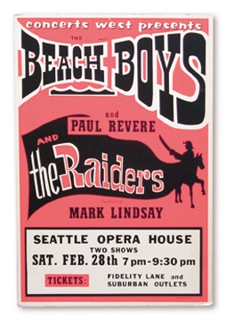 - 1970 Beach Boys & Paul Revere Cardboard Concert Poster (15x22.5")
