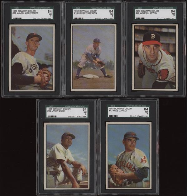 - (5) 1953 Bowman Color Baseball Cards All SGC 84 NM 7
