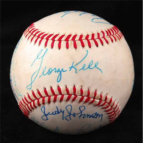 Baseball Autographs - Hall of Famer Signed Baseball w/ Mantle, Kell and Dickey