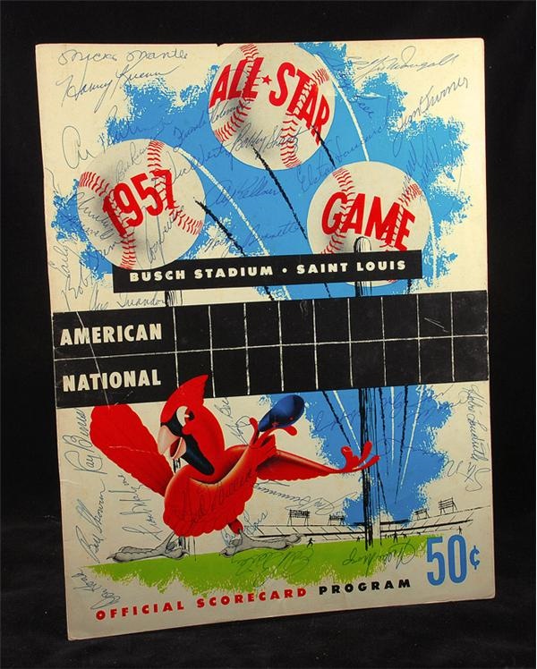 Baseball Autographs - 1957 All Star Signed Program Mantle, Mays and Williams (33)