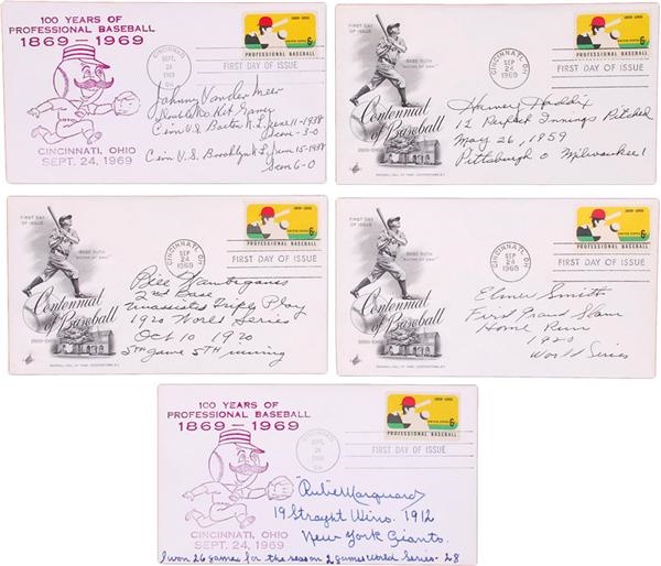 Baseball Autographs - Baseball Significant Event Signed 1st Day Covers with Long Inscriptions (5)
