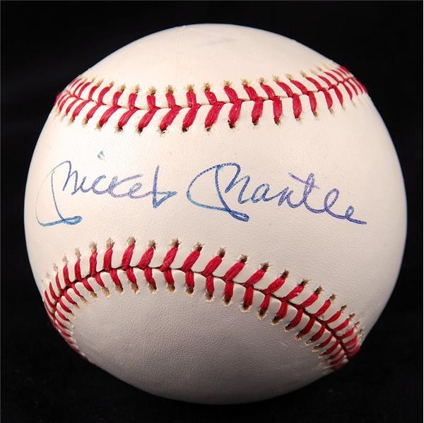 Baseball Autographs - Mickey Mantle Signed Lee MacPhail Baseball