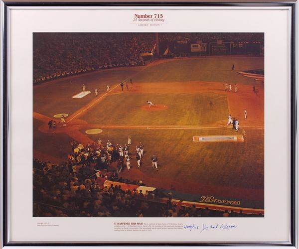 Baseball Autographs - Hank Aaron Signed "Number 715 <i>25 Seconds of History</i>" Baseball Photo Print