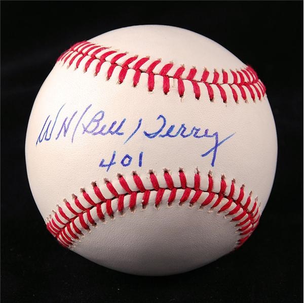 Baseball Autographs - Bill Terry Single Signed Baseball with "401" Inscription