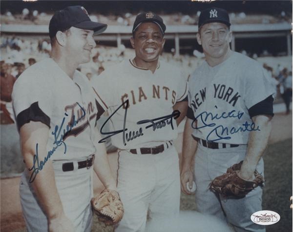 Baseball Autographs - Mickey Mantle, Willie Mays and Killebrew Signed Photograph