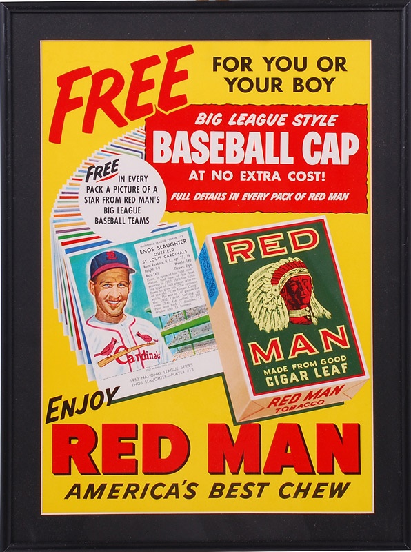 - 1955 Red Man Tobacco Baseball Framed Ad Pieces (2)