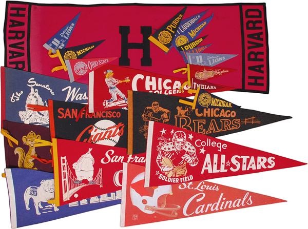 Collection of Vintage and Modern Sports Pennants (50+)