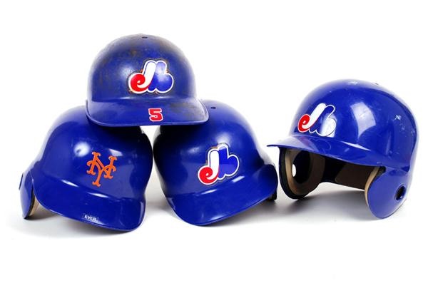- Collection of 4 Batting Helmets With Vlad Rookie Era Helmet