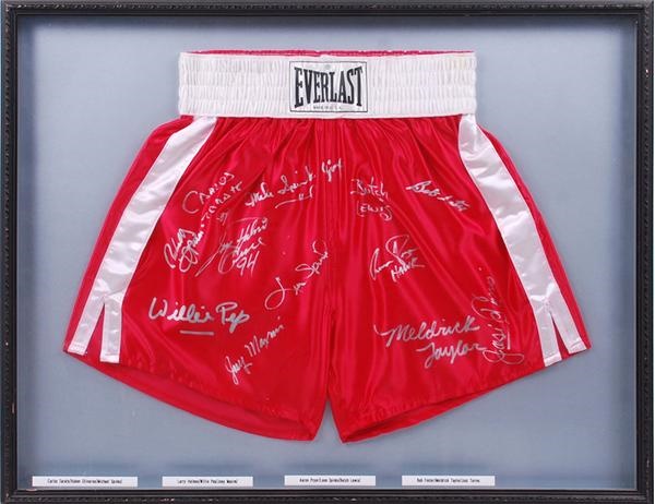 Muhammad Ali & Boxing - Boxing Hall of Famer Signed Trunks with 12 Signatures