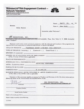 - Mike Meyers Saturday Night Live Signed Contract