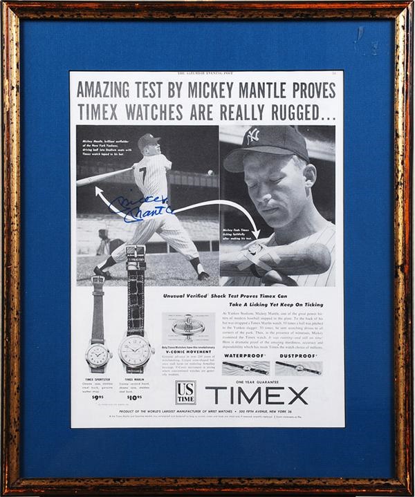 Baseball Autographs - Mickey Mantle Signed Timex Advertising Sheet