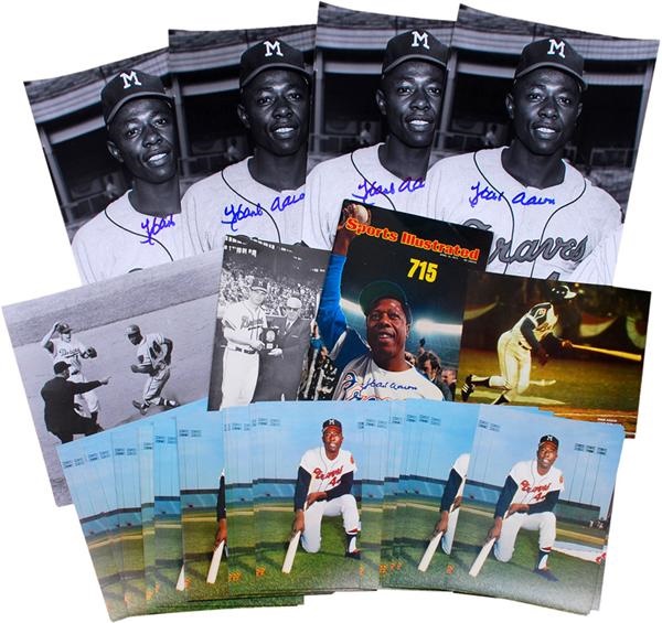 Baseball Autographs - Hank Aaron Signed and Unsigned Photo Collection (200+)