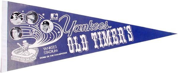 - 1970s New York Yankees Old-Timers Day Photo Pennant with Mantle, Ruth, Gehrig, Dimaggio
