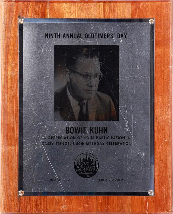 - 1970 Old Timers Day Mets Shea Stadium Plaque Picturing Bowie Kuhn