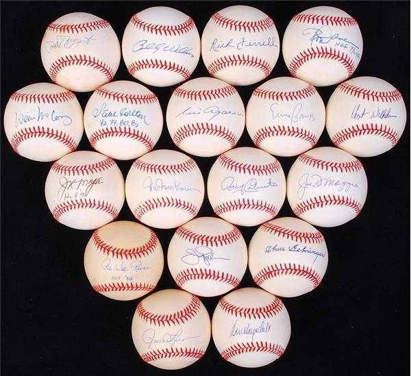 Baseball Autographs - Baseball Hall of Famer and Key Player Single Signed Baseballs with DiMaggio (18)