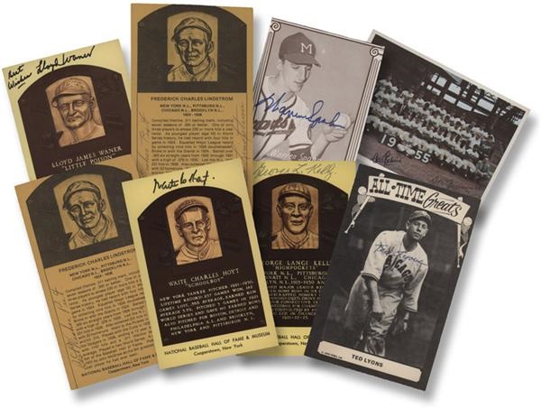 Baseball Autographs - 21 Oversized Signed Cards and Plaques, Postcards