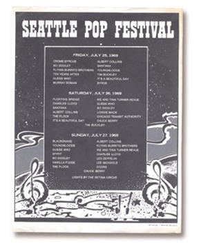 - 1969 Led Zeppelin The Doors Seattle Pop Festival Handbill (8.5x11")