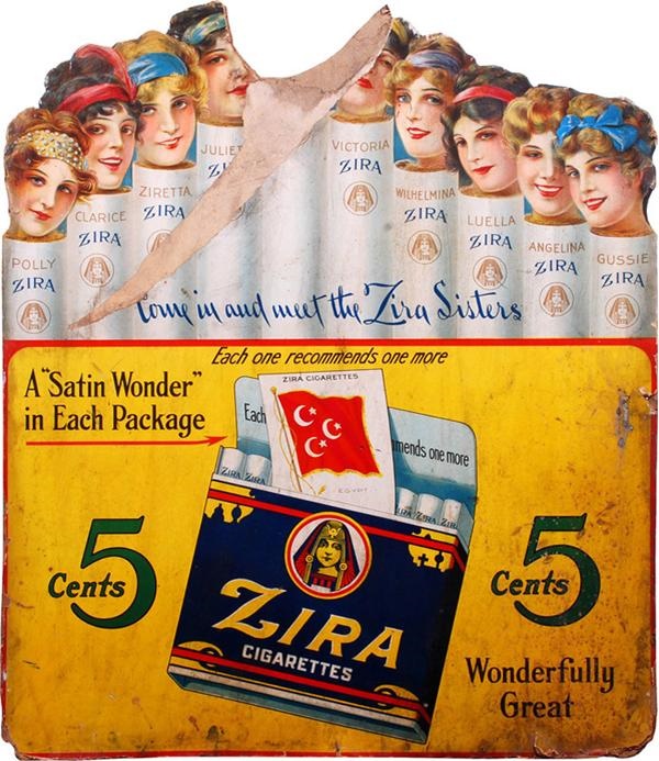 C. 1910 Zira Cigarettes Advertising Sign with Flag Silks Graphics