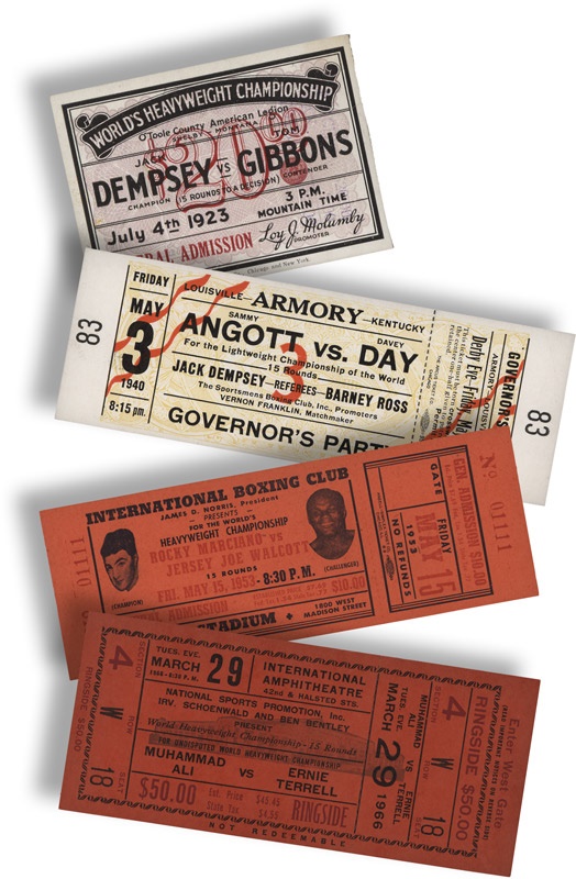 Muhammad Ali & Boxing - Boxing Greats Ticket Lot w/ Muhammad Ali & Jack Dempsey