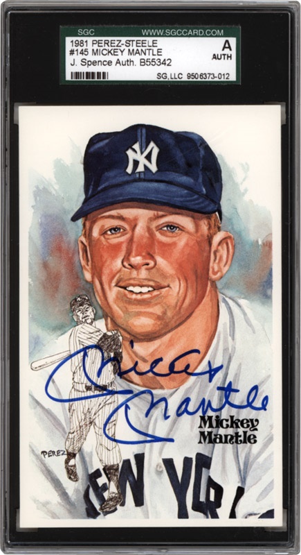 Baseball Autographs - Mickey Mantle Signed Perez Steele Card