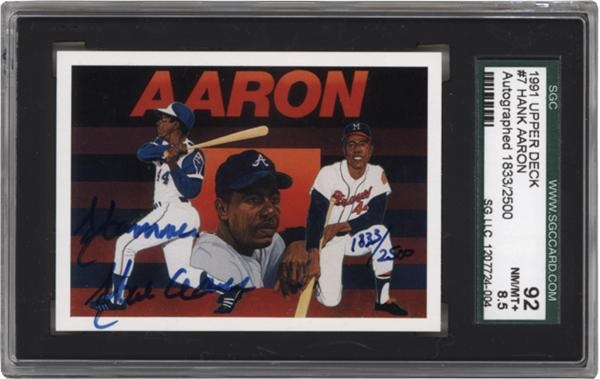 Baseball Autographs - 1991 Upper Deck Hank Aaron Signed Insert Card #1833/2500