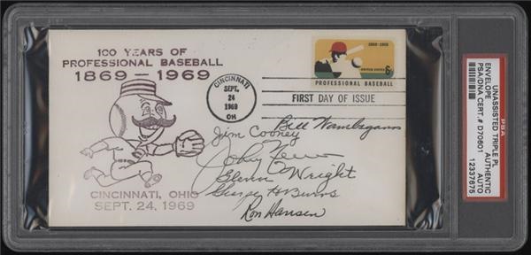 Baseball Autographs - Unassisted Triple Play Signed Envelope with (6) Signatures