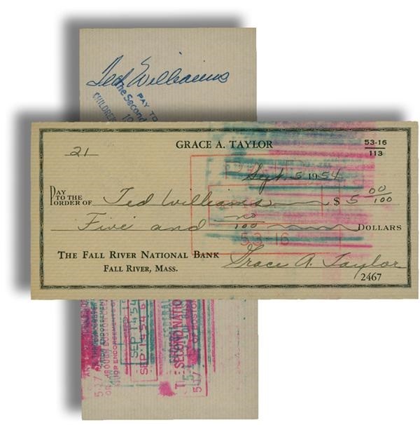 Baseball Autographs - Ted Williams Signed Endorsed Check (1954)