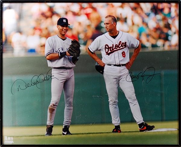 Baseball Autographs - Derek Jeter and Cal Ripken Jr Signed 16 x 20 photo