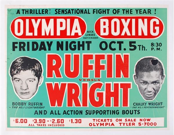 Muhammad Ali & Boxing - 1945 Bobby Ruffin vs. Chalky Wright On Site Fight Poster