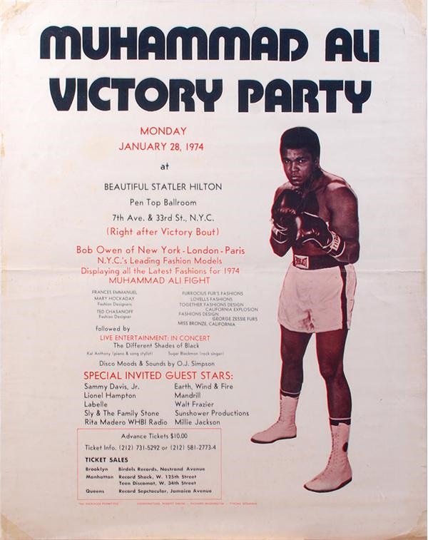 Very Rare 1974 Muhammad Ali Victory Party Poster For The Frazier Fight