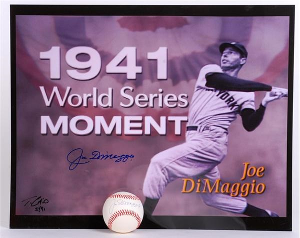 Baseball Autographs - Joe Dimaggio Single Signed Baseball & 16 x 20 Print