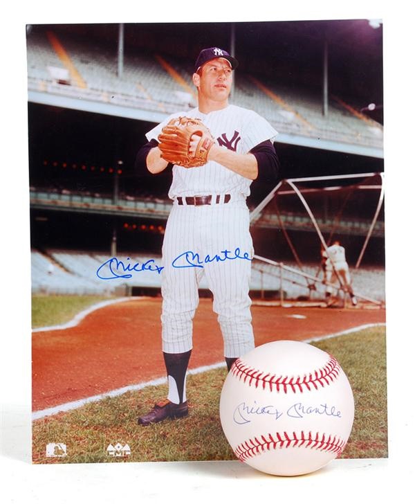 Baseball Autographs - Mickey Mantle Signed Baseball and 8x10 Photo