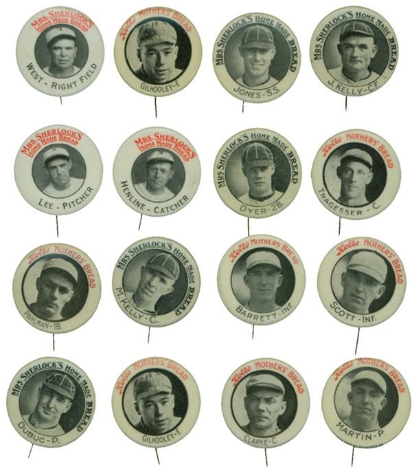 1922-23 Kolb's Mothers Bread High Grade Baseball Pins (16)