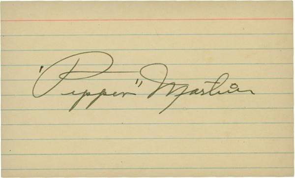 Baseball Autographs - Pepper Martin Signed Index Card