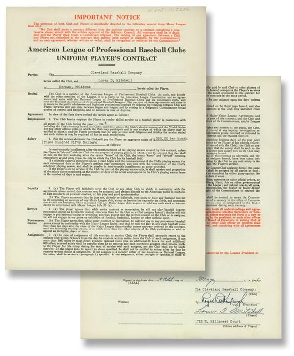 1946 Dale Mitchell Signed Cleveland Indians Player's Contract