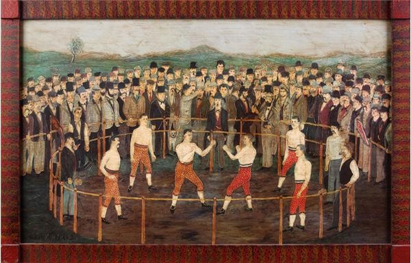 Muhammad Ali & Boxing - Early Boxing Folk Art of 1860's Match