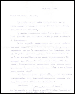 - 1970 Jacques Plante Handwritten Letter