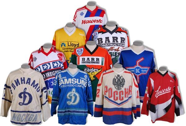 - Collection of European / Russian Hockey Game Worn Jerseys (10)
